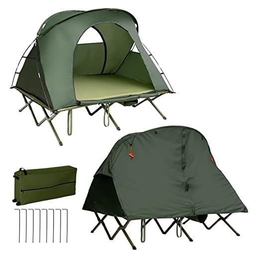 COSTWAY Tienda de Campaña para 2 Personas, 4 en 1 con Catre, Cobertura Impermeable Colchón de Inflado Bolsa de Transporte con Ruedas, Tienda Elevada Portátil y Gancho para Lámpara (Verde)