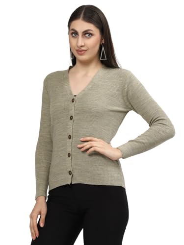 Image of Kalt Women Full Sleeves V-Neck Design Acrylic Cardigan Sweater