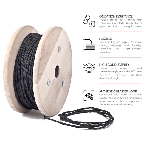 Image of LEDSone Brown 18 AWG Fabric Covered Electrical Wire 32.8ft 2 Conductor Twisted Lamp Cord 5mm Tinned Copper PVC Cable for Pendant Lights Chandeliers DIY Rewiring Home Indoor Projects
