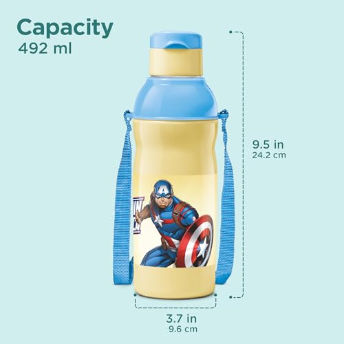 Image of Milton Marvel Kool Elite 600 Insulated Water Bottle for School Kids I Food Grade, Leak Proof Flip Top Lid,Easy to Carry Loop,Insulated Thermo Sipper Bottle for Kids,492 ml,Cream(Captain America print)