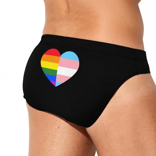 LGBT Rainbow Transgender Flag Heart Printed Swim Briefs for Men Sexy Bikini Swimwear Elastic Beach Trunks Bathing Suit4