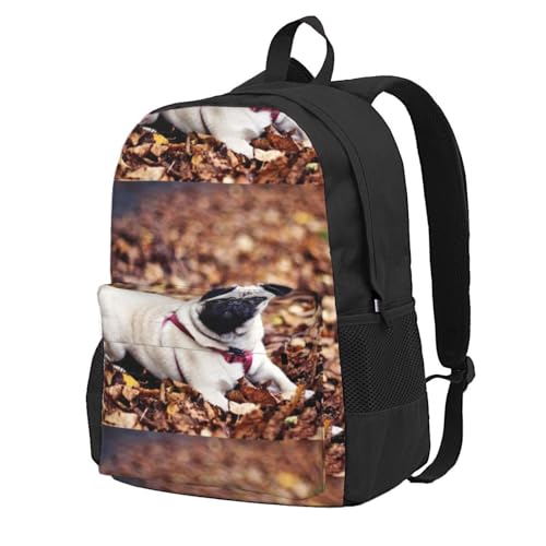 Sac à dos universitaire pour ordinateur portable 15 pouces avec motif de carlin mignon