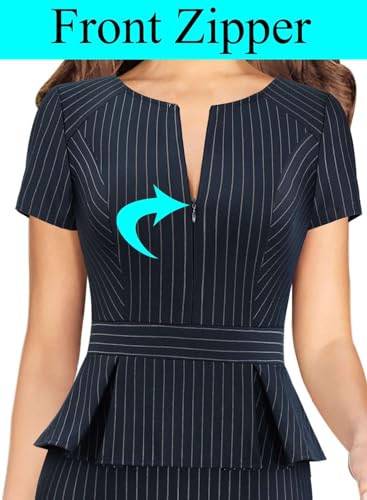 Image of VFSHOW Womens Work Business Office Front Zipper Peplum Bodycon Dresses Elegant Short Sleeve Slim Church Pencil Sheath Dress