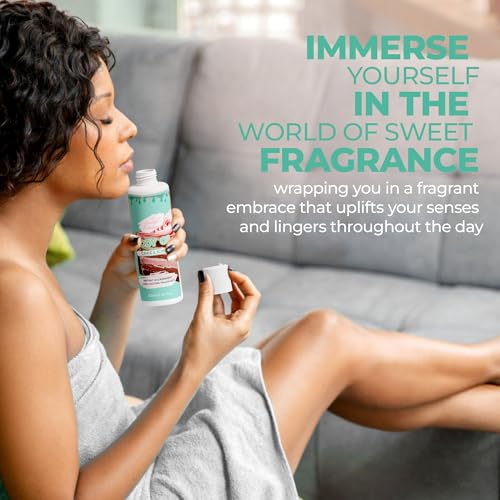 Image of Body oil designed for Deep Hydration to nourish, protect, and rejuvenate the skin while leaving it with a soft, radiant glow and a cake & icing scent long -lasting fragrance, jojoba oil and more