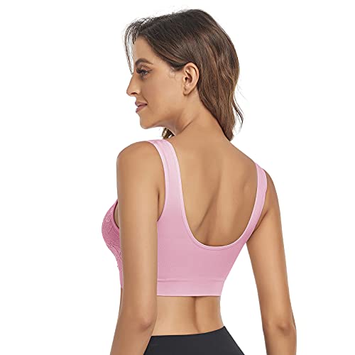 Image of Litthing Lace Bralettes for Women Padded Sports Bra Seamless Plus Size Tank Tops Wirefree Comfort Yoga Cami T Shirt Bras