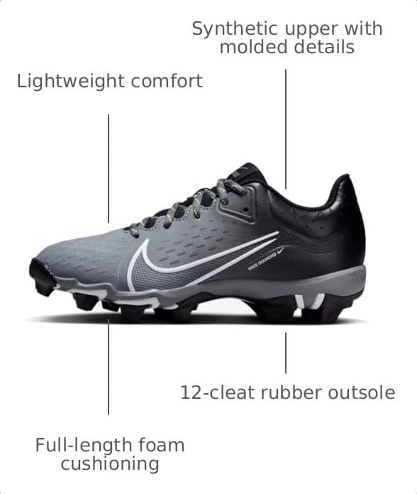 Image of Nike Hyperdiamond 4 Keystone Women's Softball Cleats (CZ5918-007, Black /White-Cool Grey-Volt)