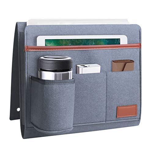 Hotbird Bedside Felt Caddy, Bedside Felt Storage Bag, Felt Bedside Caddy, Home Sofa Desk Bed Caddy Storage Organizer with Anti-Slip Stick and Water Bottle Holder