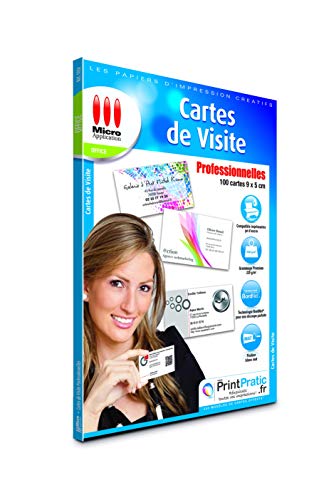 Carte de Visite Personnalisée - 100 Cartes Visites Professionnelles Vierges 9x5 cm, Imbrimables, Papier Cartonné 220g/m², Impressions - 5760 dpi, Compatible Imprimantes Jet d'Encre - Micro Application