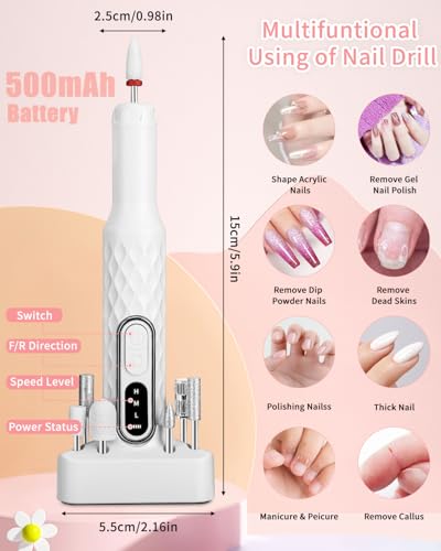 Bixury Fresa per Unghie,Lima per Unghie Elettrica 12 In 1 Kit Manicure Pedicure 18000RPM Manicure Elettrico e Pedicure Set Fresa per Unghie Professionale con USB Ricaricabile per Casa e Salone Usare - 2