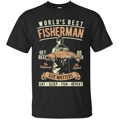 Fashion World's Best Fisherman Eat Sleep Fish Repeat Fishing Men Unisex 100% Cotton Short-Sleeve T-Shirts Black S