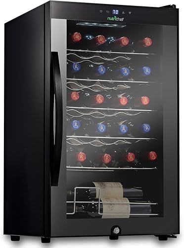 NutriChef Wine Refrigerator Cellar, 24 Bottle Storage and 67.7 Liters Internal Capacity, Single Zone Chiller with Digital Touch Button Control, Placement for Standing Bottles and Air Tight Seal