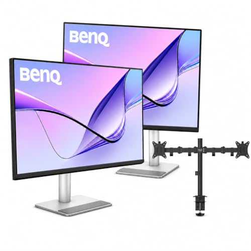 Image of BenQ MA320U 32 inch 4K IPS HDR Monitors, Pack of 2, with Heavy-Duty Dual Desk Mount Stand, USB-C 90W, Mac Color Match, USB Hub, 99% sRGB, 97% DCI-P3, for MacBook Pro /Air & PC