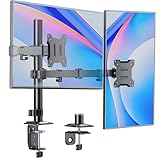 monTEK Dual Monitor Stand for 17'–32” Computer, Adjustable Height Stable Monitor Mount Fit up to 32 inch Screen, Hold up to 22lbs Weight, C-Clamp and Grommet, VESA 75x75mm/100x100mm