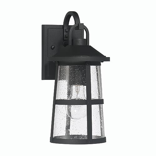 Robert Stevenson Lighting Nantucket - Coastal Metal and Glass Wall Mounted Outdoor Lantern Light, Matte Black