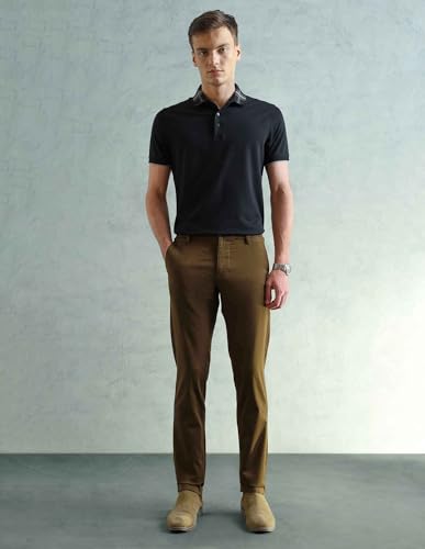 Image of Arrow Sport Men Slim fit Cotton SolidMid Rise waistTrousers