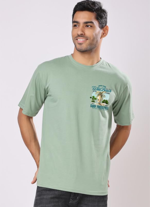 Image of London Hills Men's Cotton Oversized Fit Casual Printed Round Neck, Oversized Drop Shoulder T-Shirt
