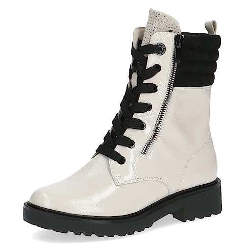CAPRICE Damen Stiefeletten zum Schnüren Memotion Lack mit Reißverschluss Weite G, Weiß (Snow/Black), 36 EU