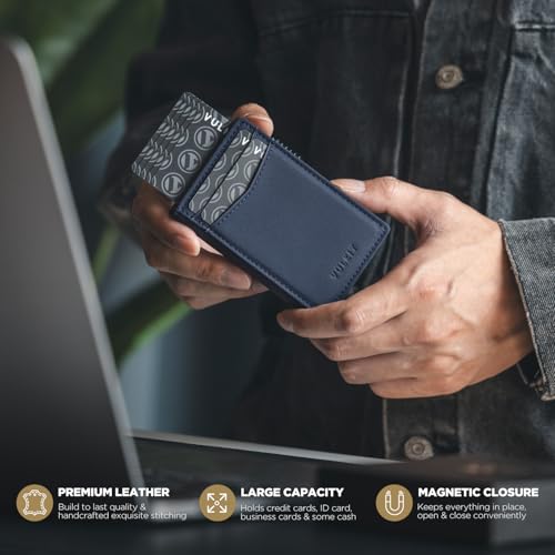Image of VULKIT Men's Slim Wallets Pop Up Card Holder RFID Blocking Metal Wallet Minimalist Design Holds Up to 11 Cards