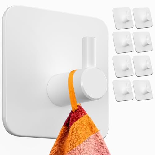 Menz Ganchos para toallas sin taladrar, paquete de 8 unidades – Toallero extra fuerte sin taladrar, gancho adhesivo de acero inoxidable, ganchos autoadhesivos con almohadillas adhesivas resistentes al