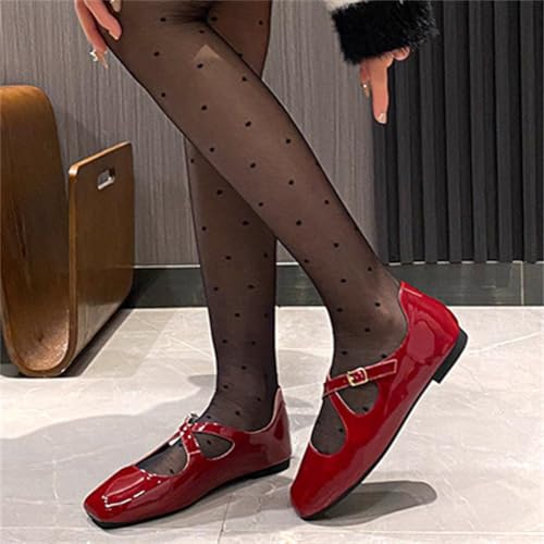 Women's Mary Jane Flats Closed Square Toe Ballet Flat Comfortable Slip on Shoes Y2K Ankle Strap Dressy Shoes for Work Trave3