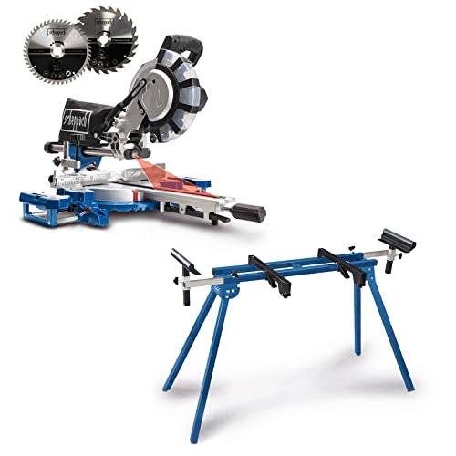 Scheppach Kappzugsäge HM216SPX inkl. UMF1550 Untergestell | 65cm Schnitthöhe | 34cm Schnittbreite | Ø210mm | 2000W | inkl. 2. Sägeblatt | Maschinentisch | Belastbarkeit 150kg | 935-1945mm