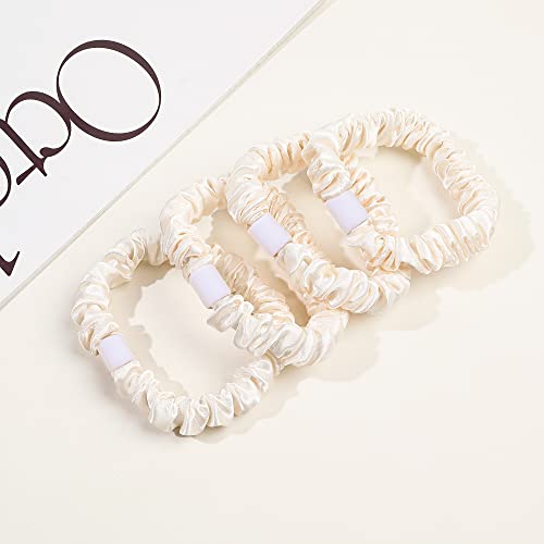 Image of Ivyu Hair Ties Satin Scrunchies - Small Mini Scrunchy for Women Thick Thin Hair Accessories Cute Soft No Slip Hair Elastics Ponytail Holder for Curly Hair No Damage Hairties Gift for Girls Champagne