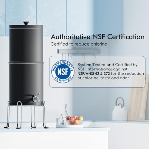 Image of Purewell 3-Stage 0.01μm Ultra-Filtration Gravity Water Filter System, NSF /ANSI 42&372 Certification, 304 Stainless Steel Countertop System with 2 Filters and Stand, Reduce 99% Chlorine, 2.25G, PW-OB