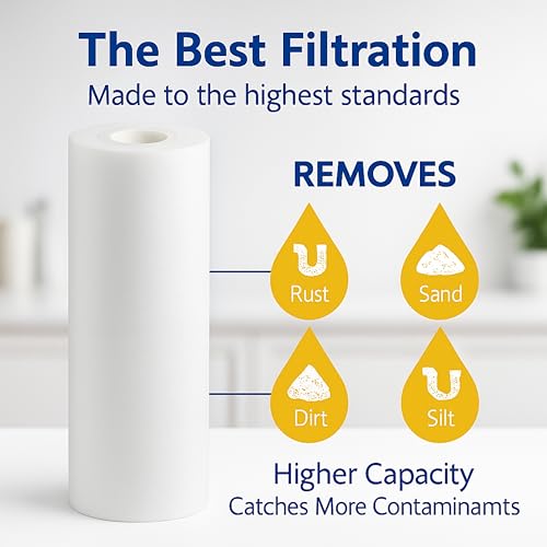 Image of 10 Inch 5 Micron PP Spun Sediment Filter for Water Purifier - 6 Pack | 150g High-Density | Food-Grade Material | Universal Fit | Compatible with 10 Inch Pre-Filter Housing