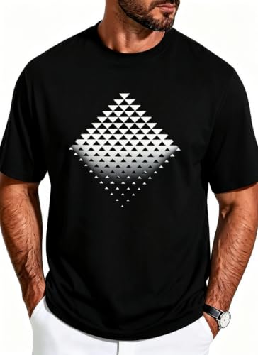Image of AIYINO Shirt for Men Graphic T-Shirts Geometric Gradient Black Tshirt L