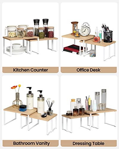 Hzuaneri Kitchen Counter Top Shelves - Set Of 3 Stackable Cabinet Shelf Organizers, Expandable Spice Racks, Desktop Shelf, Metal And Wood, 7.9 X 11.8 X 11.8 Inches, Natural And White Ss03302W #TOP3