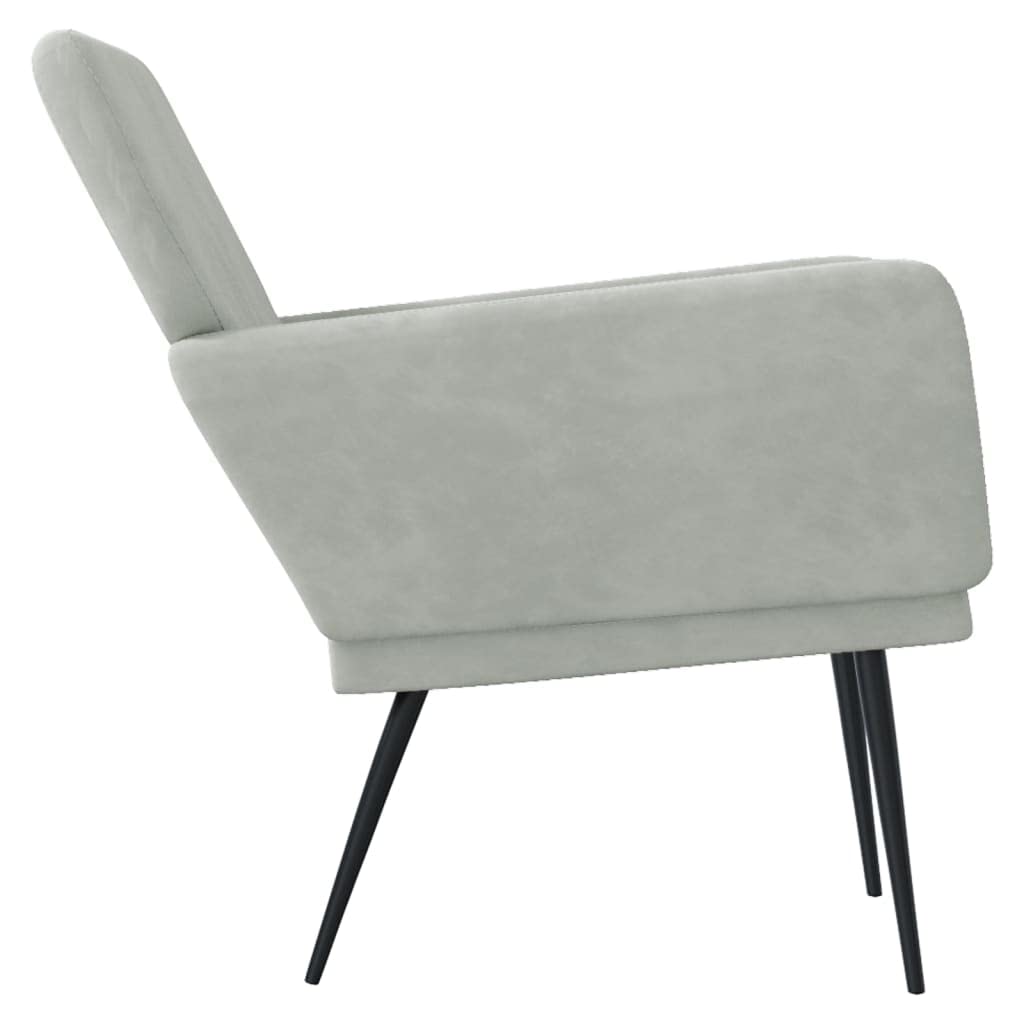 Fotel jasnoszary, 62 x 79 x 79 cm, aksamit, metalowy stelaż, przytulny fotel do salonu, sypialni, wygodny fotel do czytania do wnętrz