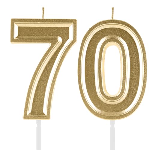 FUNCANDLE 70th Birthday Candles,Gold Number 70 Cake Topper Decoration Men Women Birthday Party Wedding Anniversary Celebration Supplies