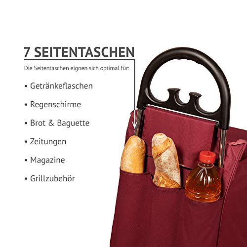 Einkaufstrolley XL Himy Einkaufsroller in Bordeaux rot 78L - Shopping Cart leise Gummi Räder bis 50kg inkl. Außentaschen – Bild 5