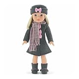 Emily Rose 14 Inch Doll Clothes/Clothing | Lovely Grey and Pink Coat Outfit, Includes Incredible Matching Hat and Boots and Perfect Hounds Tooth Scarf | Fits American Girl Wellie Wishers Dolls