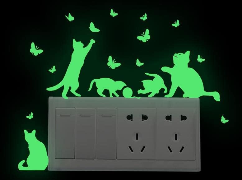 POPIGIST 2 calcomanĂas para interruptor de luz, que brillan en la oscuridad, los gatos juegan con mariposas, patrĂłn de animales, calcomanĂas de POPIGIST 2 calcomanĂas para interruptor de luz, que brillan en la oscuridad, los gatos juegan con mariposas, patrĂłn de animales, calcomanĂas de