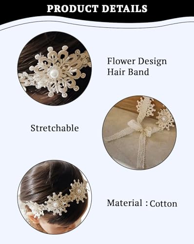 Image of SYGA Baby Girl's Flower Headband Soft & Stretchable Fabric Hairband for Infants, Toddlers, Little Princesses (0-3 Years Cream)