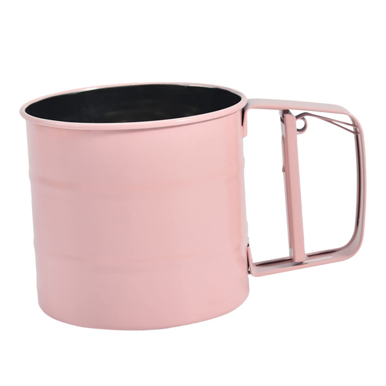 Cabilock 1Pc Handheld Semi Automatic Flour Sifter Stainless Steel Sifting Strainer with Fine Mesh for Baking Cooking and Dusting Powdered Sugar Pink