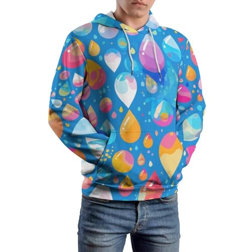 Sweat à capuche bleu rose gouttes d'eau style décontracté unisexe taille S - 6