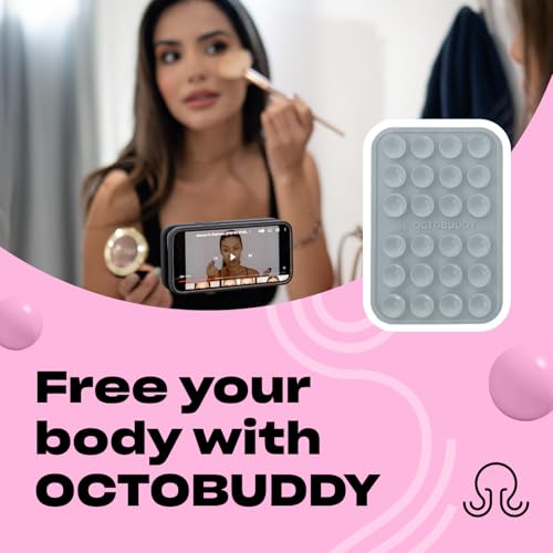Image of OCTOBUDDY Classic MAX - Silicone Suction Phone Case Adhesive Mount - Hands-Free, Strong Grip Holder for Selfies and Videos - iPhone and Android Compatible - 2.6″ x 3.9″, Ultimate Grey