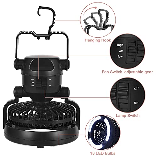 BTY Camping Light Fan, 2 in 1 Portable Hanging Camping Fan with LED Light, Camping Lantern with Ceiling Light for Tent, Hiking, Hurricane Emergency - Image 4