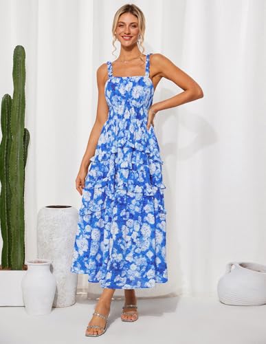 Image of GRACE KARIN Women's Floral Summer Wedding Guest Dresses 2025 Trendy Long Flowy Smocked Tiered Maxi Dress