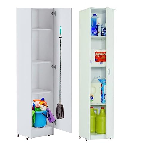 HABITMOBEL Armario con Ruedas Zapatero o Multiusos o escobero una Puerta y Ruedas en Color Blanco