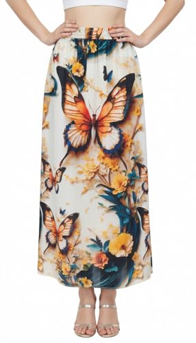 Image of VAGISHA Women's 4-Metre Flared Long Skirt | Skirts for Women Long Length | Long Skirts for Girls | Ethnic & Boho Printed Wear with Elastic Waist | Perfect for Party, Festive & Casual Look