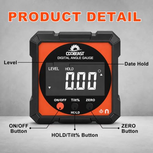 Image of Digital Angle Finder, Digital Level Angle Gauge with Backlight & Magnetic Base Compact Digital Protractor Angle Measuring Tool Inclinometer for Woodworking Construction Table Saw Gift for Men Black