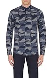 Armani Exchange Men's Printed Woven Long Sleeve Button Up Shirt, Navy Blazer Paint Camo, S