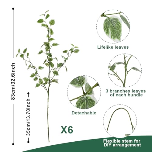 Image of 6PCS 32.7'' Artificial Fall Greenery Stems for Vase Fake Eucalyptus Leaves