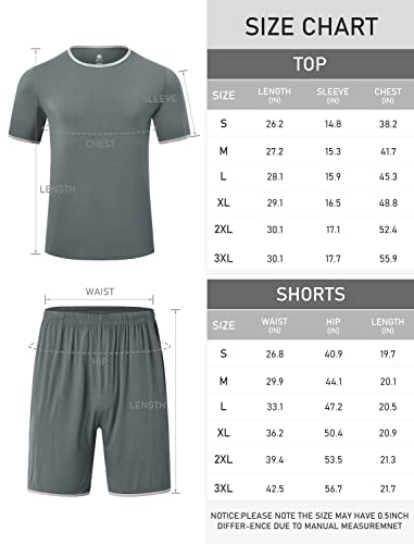 Mofiz Men's Pajamas Set Sleepwear Sleep Shirt And Shorts Pajama Set Lightweight Soft Mens Pjs Lounge Set With Pockets Grey Blue Xl #TOP6