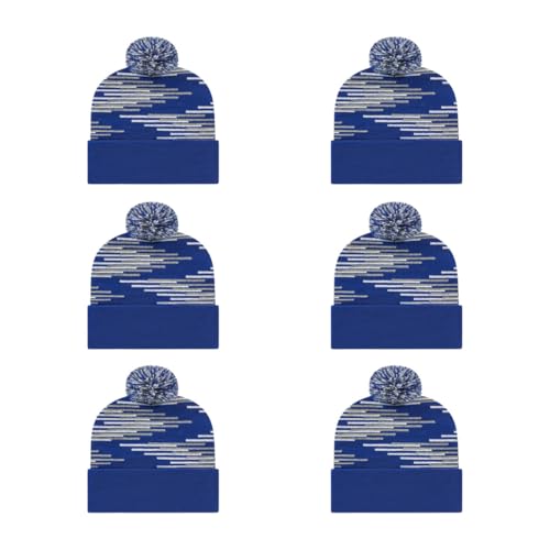 Cap America RKB12 6-Pack Acrylic Blend Winter Pom Bar Made in USA Knit Cap with Cuff | Bulkpack Available(True Royal/Heather/White)