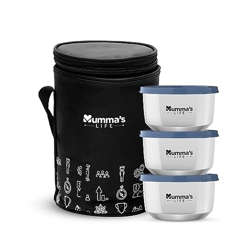 Image of Mumma's LIFE Stainless Steel Lunch Box 3 Containers Lunch Box With Lid (Black)