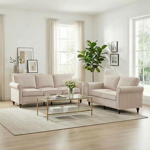 CECER 2 Piece Living Room Sofa Set, Linen Fabric Couch